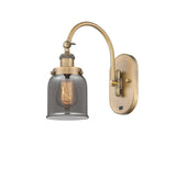 918-1W-BB-G53 1-Light 5" Brushed Brass Sconce - Plated Smoke Small Bell Glass - LED Bulb - Dimmensions: 5 x 12.5 x 12.5 - Glass Up or Down: Yes