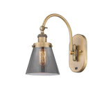 918-1W-BB-G63 1-Light 6.25" Brushed Brass Sconce - Plated Smoke Small Cone Glass - LED Bulb - Dimmensions: 6.25 x 13.125 x 12.5 - Glass Up or Down: Yes
