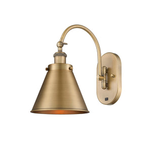 918-1W-BB-M13-BB 1-Light 8" Brushed Brass Sconce - Brushed Brass Appalachian Shade - LED Bulb - Dimmensions: 8 x 14 x 12.875 - Glass Up or Down: Yes