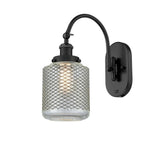 918-1W-BK-G262 1-Light 6" Matte Black Sconce - Vintage Wire Mesh Stanton Glass - LED Bulb - Dimmensions: 6 x 13 x 14.5 - Glass Up or Down: Yes