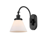 918-1W-BK-G41 1-Light 8" Matte Black Sconce - Matte White Cased Large Cone Glass - LED Bulb - Dimmensions: 8 x 13.875 x 12.75 - Glass Up or Down: Yes
