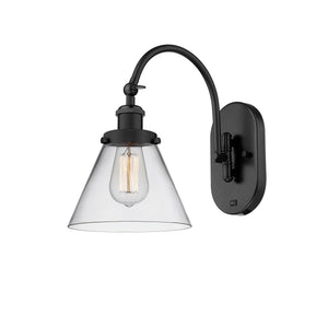 1-Light 8" Matte Black Sconce - Clear Large Cone Glass LED