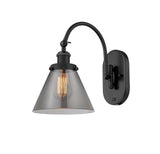 918-1W-BK-G43 1-Light 8" Matte Black Sconce - Plated Smoke Large Cone Glass - LED Bulb - Dimmensions: 8 x 13.875 x 12.75 - Glass Up or Down: Yes