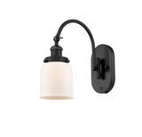 918-1W-BK-G51 1-Light 5" Matte Black Sconce - Matte White Cased Small Bell Glass - LED Bulb - Dimmensions: 5 x 12.5 x 12.5 - Glass Up or Down: Yes