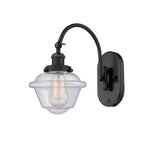 918-1W-BK-G534 1-Light 7.5" Matte Black Sconce - Seedy Small Oxford Glass - LED Bulb - Dimmensions: 7.5 x 13.75 x 12.5 - Glass Up or Down: Yes
