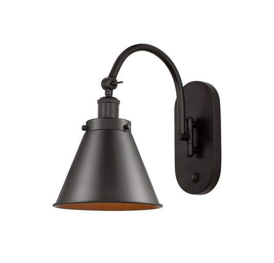 918-1W-OB-M13-OB 1-Light 8" Oil Rubbed Bronze Sconce - Oil Rubbed Bronze Appalachian Shade - LED Bulb - Dimmensions: 8 x 14 x 12.875 - Glass Up or Down: Yes