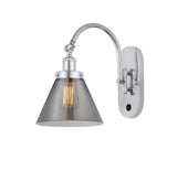 918-1W-PC-G43 1-Light 8" Polished Chrome Sconce - Plated Smoke Large Cone Glass - LED Bulb - Dimmensions: 8 x 13.875 x 12.75 - Glass Up or Down: Yes