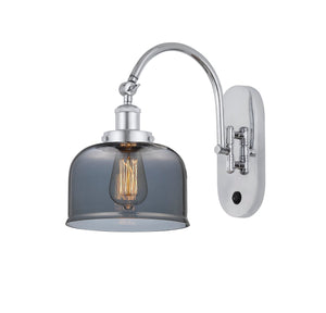 1-Light 8" Polished Chrome Sconce - Plated Smoke Large Bell Glass LED