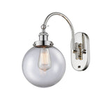918-1W-PN-G202-8 1-Light 8" Polished Nickel Sconce - Clear Beacon Glass - LED Bulb - Dimmensions: 8 x 14 x 14.5 - Glass Up or Down: Yes