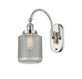 918-1W-PN-G262 1-Light 6" Polished Nickel Sconce - Vintage Wire Mesh Stanton Glass - LED Bulb - Dimmensions: 6 x 13 x 14.5 - Glass Up or Down: Yes