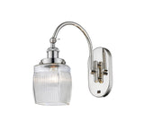 918-1W-PN-G302 1-Light 5.5" Polished Nickel Sconce - Thick Clear Halophane Colton Glass - LED Bulb - Dimmensions: 5.5 x 12.75 x 12.75 - Glass Up or Down: Yes