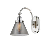 918-1W-PN-G43 1-Light 8" Polished Nickel Sconce - Plated Smoke Large Cone Glass - LED Bulb - Dimmensions: 8 x 13.875 x 12.75 - Glass Up or Down: Yes