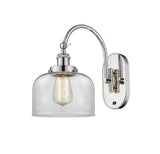 918-1W-PN-G72 1-Light 8" Polished Nickel Sconce - Clear Large Bell Glass - LED Bulb - Dimmensions: 8 x 14 x 12.5 - Glass Up or Down: Yes
