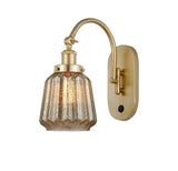 918-1W-SG-G146 1-Light 7" Satin Gold Sconce - Mercury Plated Chatham Glass - LED Bulb - Dimmensions: 7 x 13.5 x 14.75 - Glass Up or Down: Yes