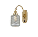 918-1W-SG-G262 1-Light 6" Satin Gold Sconce - Vintage Wire Mesh Stanton Glass - LED Bulb - Dimmensions: 6 x 13 x 14.5 - Glass Up or Down: Yes