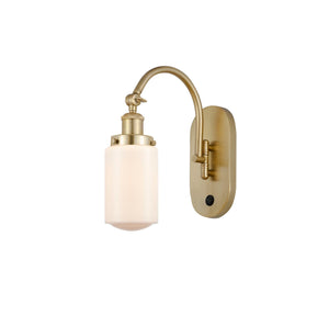 1-Light 4.5" Satin Gold Sconce - Matte White Cased Dover Glass LED