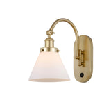 918-1W-SG-G41 1-Light 8" Satin Gold Sconce - Matte White Cased Large Cone Glass - LED Bulb - Dimmensions: 8 x 13.875 x 12.75 - Glass Up or Down: Yes