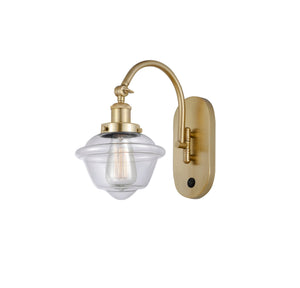 1-Light 7.5" Satin Gold Sconce - Clear Small Oxford Glass LED