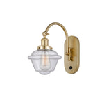 918-1W-SG-G534 1-Light 7.5" Satin Gold Sconce - Seedy Small Oxford Glass - LED Bulb - Dimmensions: 7.5 x 13.75 x 12.5 - Glass Up or Down: Yes