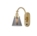 918-1W-SG-G63 1-Light 6.25" Satin Gold Sconce - Plated Smoke Small Cone Glass - LED Bulb - Dimmensions: 6.25 x 13.125 x 12.5 - Glass Up or Down: Yes