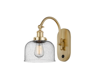 1-Light 8" Satin Gold Sconce - Seedy Large Bell Glass LED