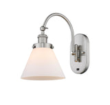 918-1W-SN-G41 1-Light 8" Brushed Satin Nickel Sconce - Matte White Cased Large Cone Glass - LED Bulb - Dimmensions: 8 x 13.875 x 12.75 - Glass Up or Down: Yes