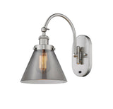 918-1W-SN-G43 1-Light 8" Brushed Satin Nickel Sconce - Plated Smoke Large Cone Glass - LED Bulb - Dimmensions: 8 x 13.875 x 12.75 - Glass Up or Down: Yes