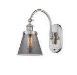 918-1W-SN-G63 1-Light 6.25" Brushed Satin Nickel Sconce - Plated Smoke Small Cone Glass - LED Bulb - Dimmensions: 6.25 x 13.125 x 12.5 - Glass Up or Down: Yes