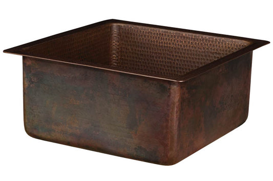 BS16DB3 16 Inch Square Hammered Premier Copper Bar/Prep Sink with 3.5 Inch Drain Opening