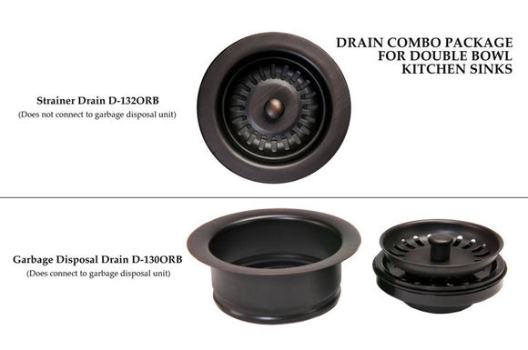 DC-1ORB 3.5 Inch DC-1ORB Drain Combination Package for Double Bowl Kitchen Sinks - Oil Rubbed Bronze