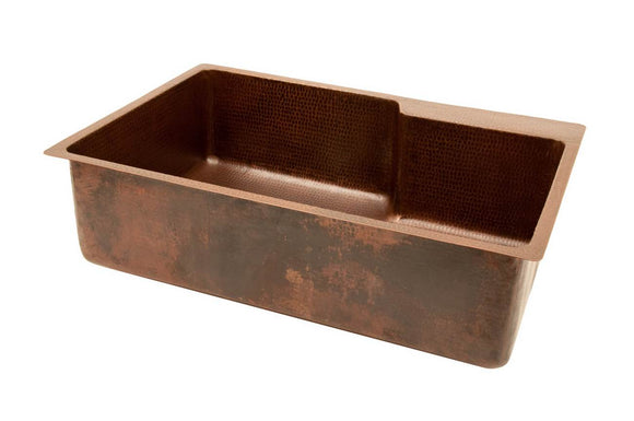 KSFDB33229 33 Inch Hammered Premier Copper Kitchen Single Basin Sink w/ Space For Faucet
