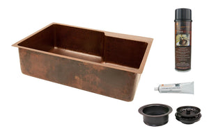 KSP3_KSFDB33229 33 Inch Hammered Premier Copper Kitchen Single Basin Sink with Matching Drain and Accessories