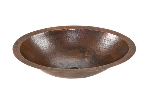 LO17FDB 17 Inch Small Oval Under Counter Hammered Premier Copper Sink