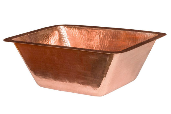 LRECPC 17 Inch Rectangle Under Counter Hammered Premier Copper Bathroom Sink in Polished Premier Copper