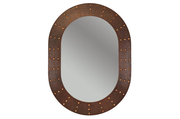 MFO3526-RI 35 Inch Hand Hammered Oval Premier Copper Mirror with Hand Forged Rivets