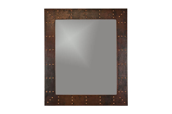 MFREC3631-RI 36 Inch Hand Hammered Rectangle Premier Copper Mirror with Hand Forged Rivets