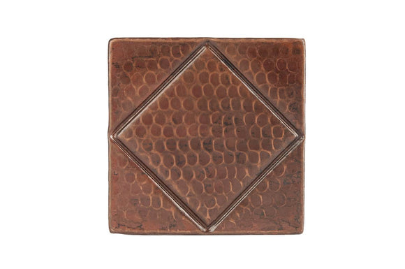 T4DBD 4 Inch x 4 Inch Hammered Premier Copper Tile with Diamond Design