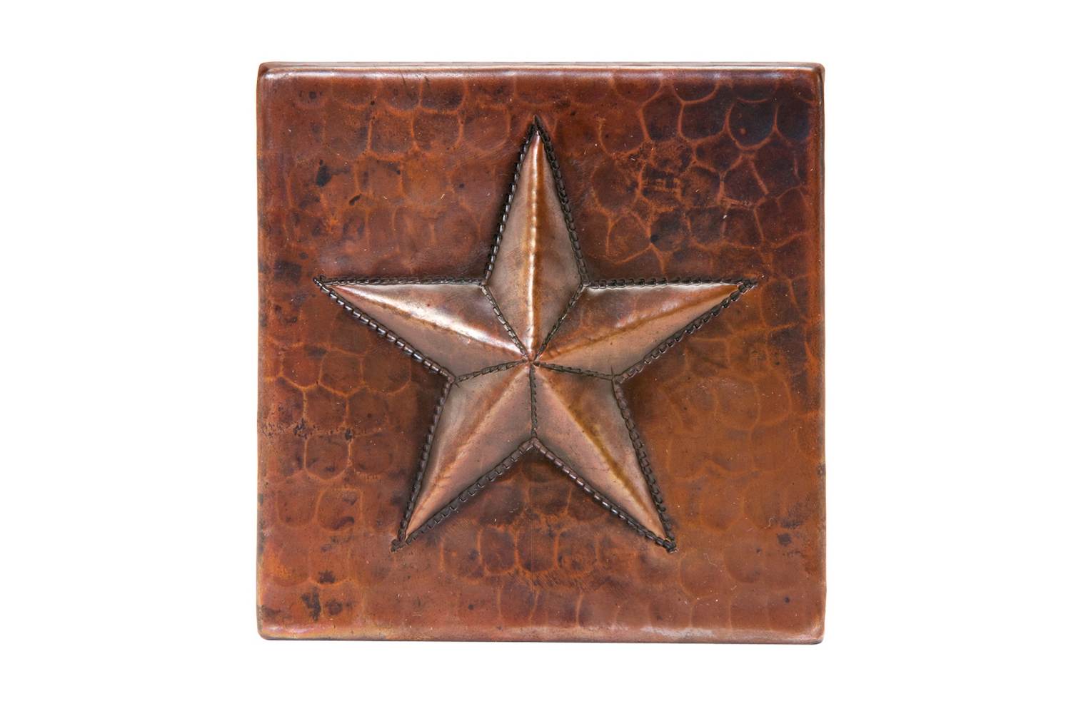 T4DBS_PKG8 4 Inch x 4 Inch Hammered Premier Copper Star Tile - Quantity 8