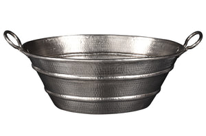 VOB16EN 19 Inch Oval Bucket Vessel Hammered Premier Copper Sink with Handles in Nickel