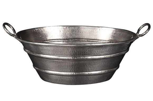 VOB16EN 19 Inch Oval Bucket Vessel Hammered Premier Copper Sink with Handles in Nickel