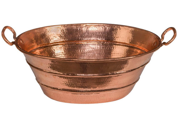 VOB16PC 19 Inch Oval Bucket Vessel Hammered Premier Copper Sink with Handles in Polished Premier Copper